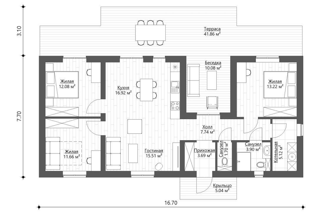 Планировочное решение 92 м²