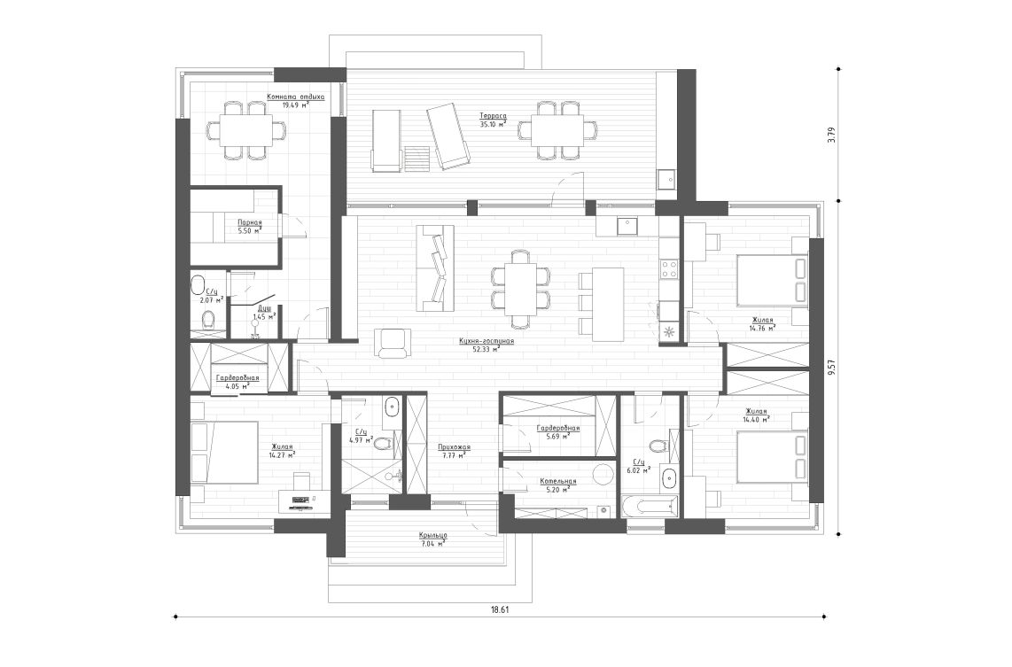 Планировочное решение 158 м²