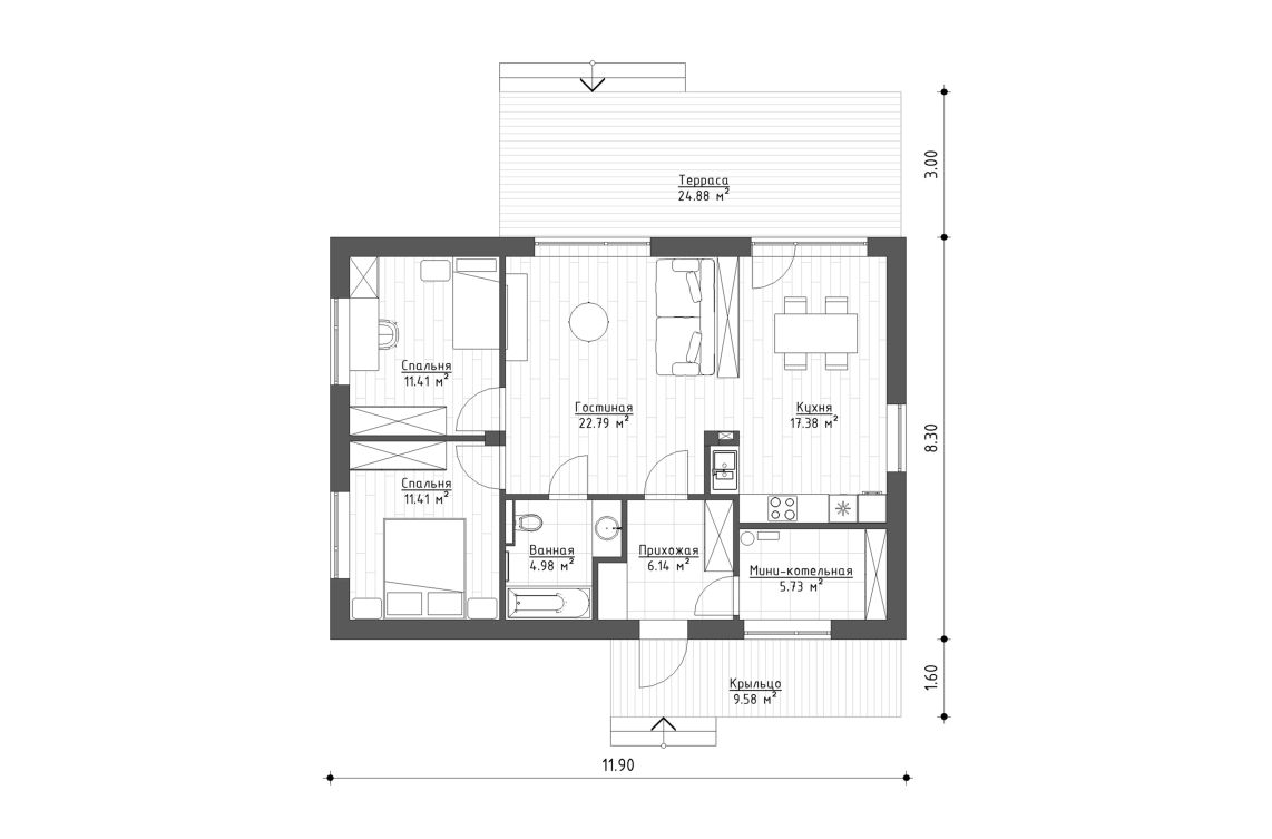 Планировочное решение 80 м²