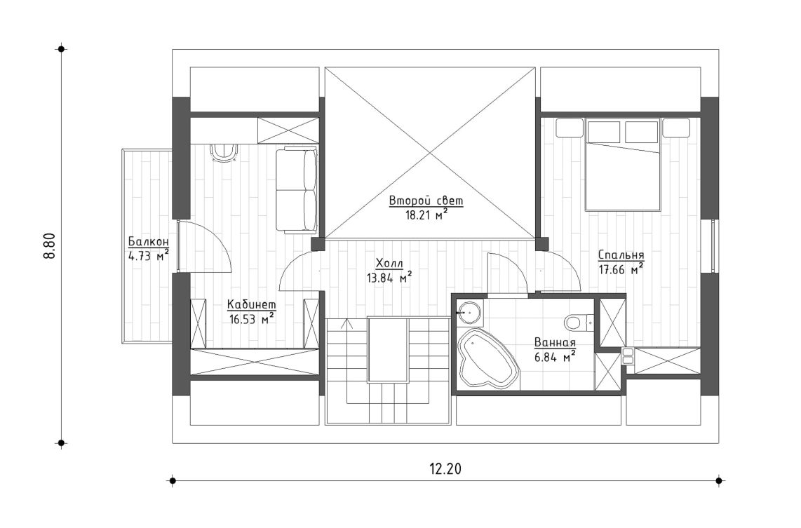 Планировочное решение 2-го этажа 140 м²