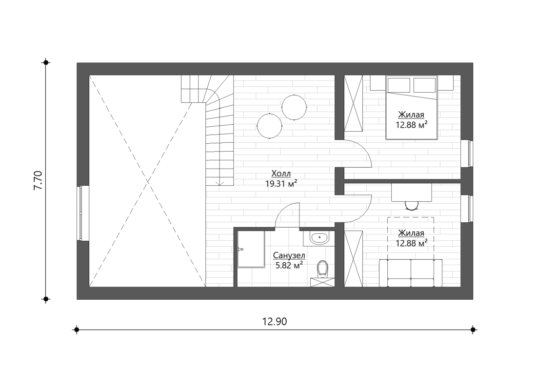 Планировочное решение 2-го этажа 119 м²