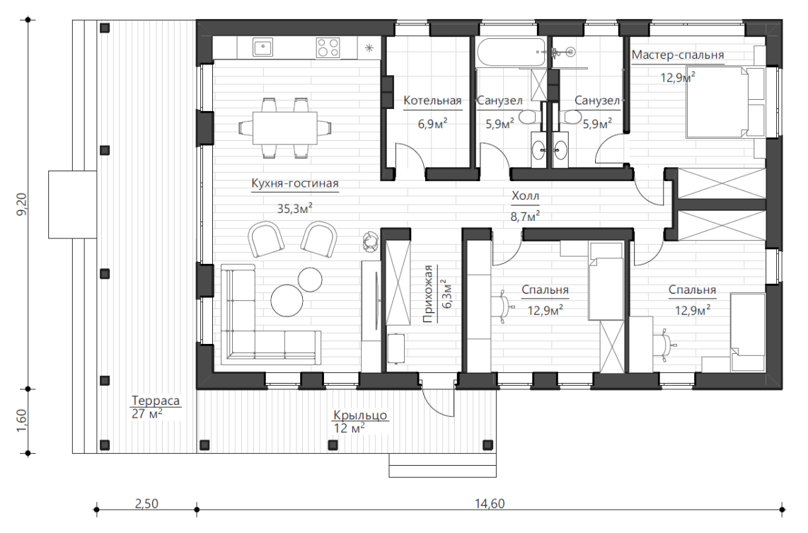 Планировочное решение 108 м²