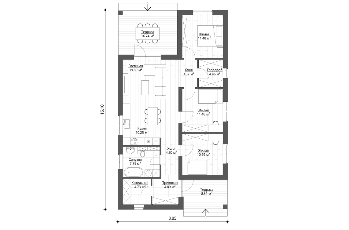 Планировочное решение 93 м²