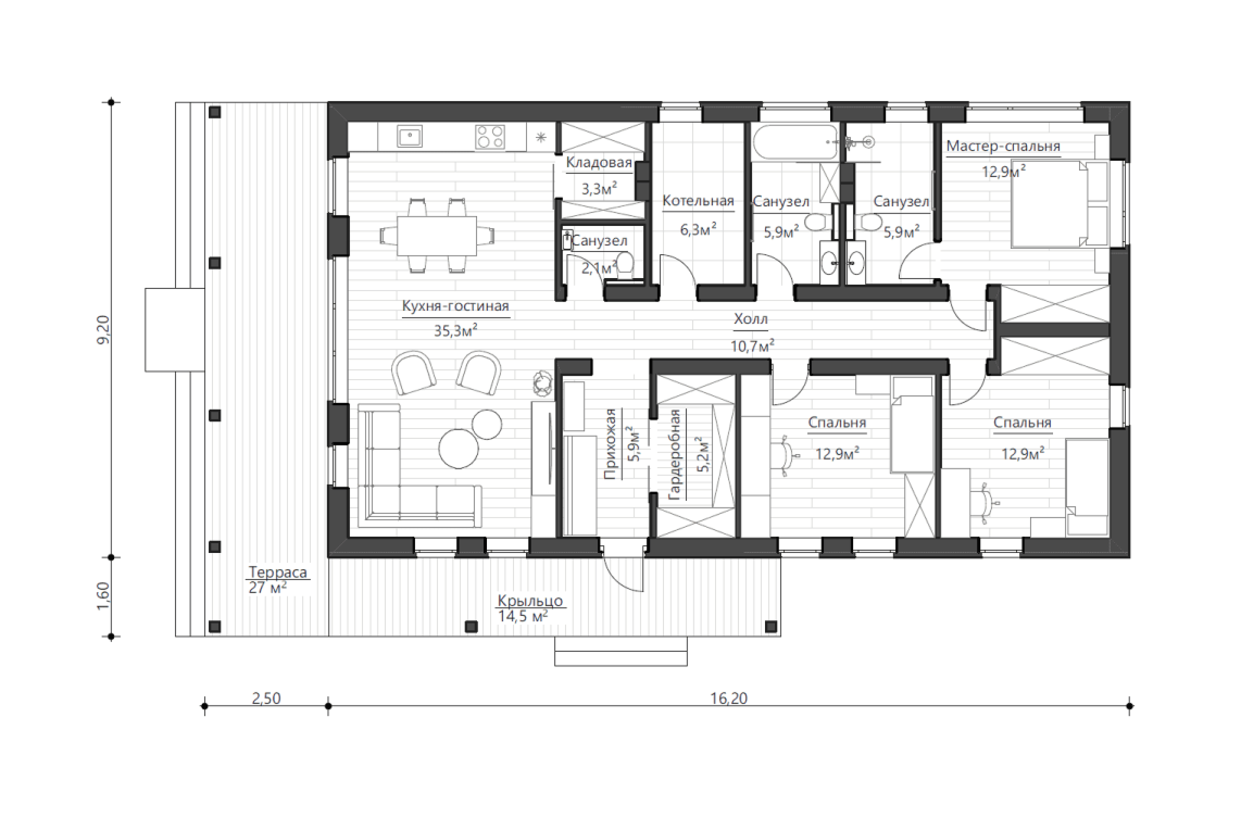 Планировочное решение 120 м²