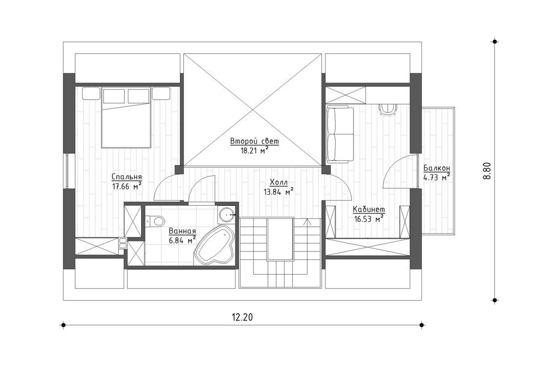 Планировочное решение 2-го этажа 140 м²