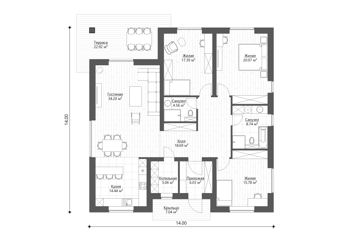 Планировочное решение 145 м²