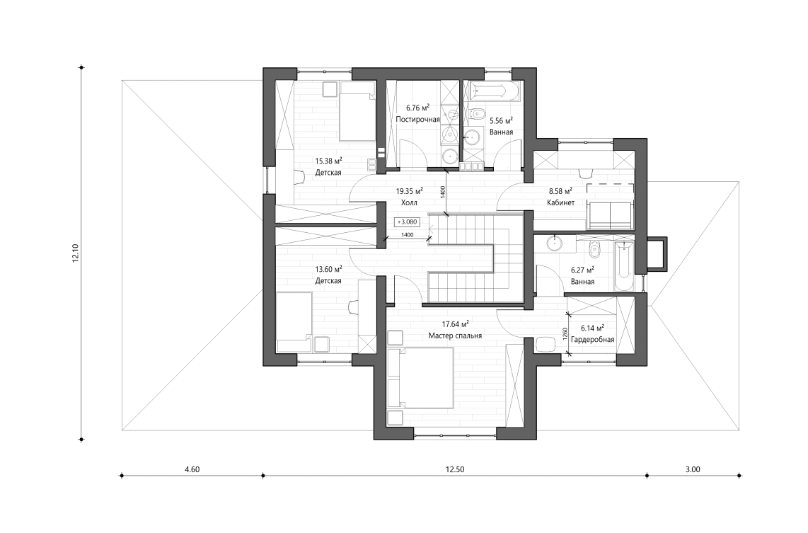 Планировочное решение 2-го этажа 222 м²