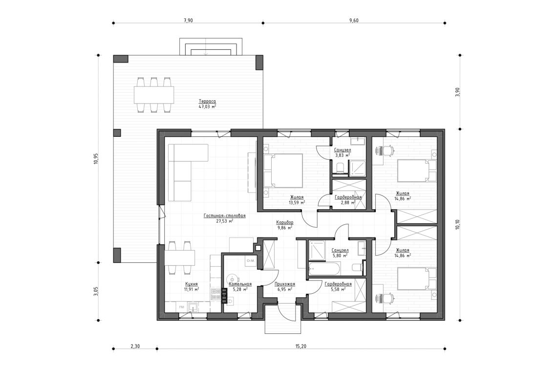 Клиентское решение 1 - 123 м²