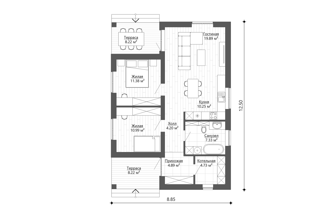 Планировочное решение 74 м²