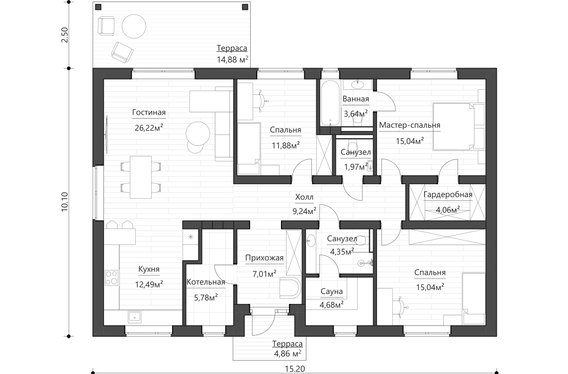 Планировочное решение 121 м²