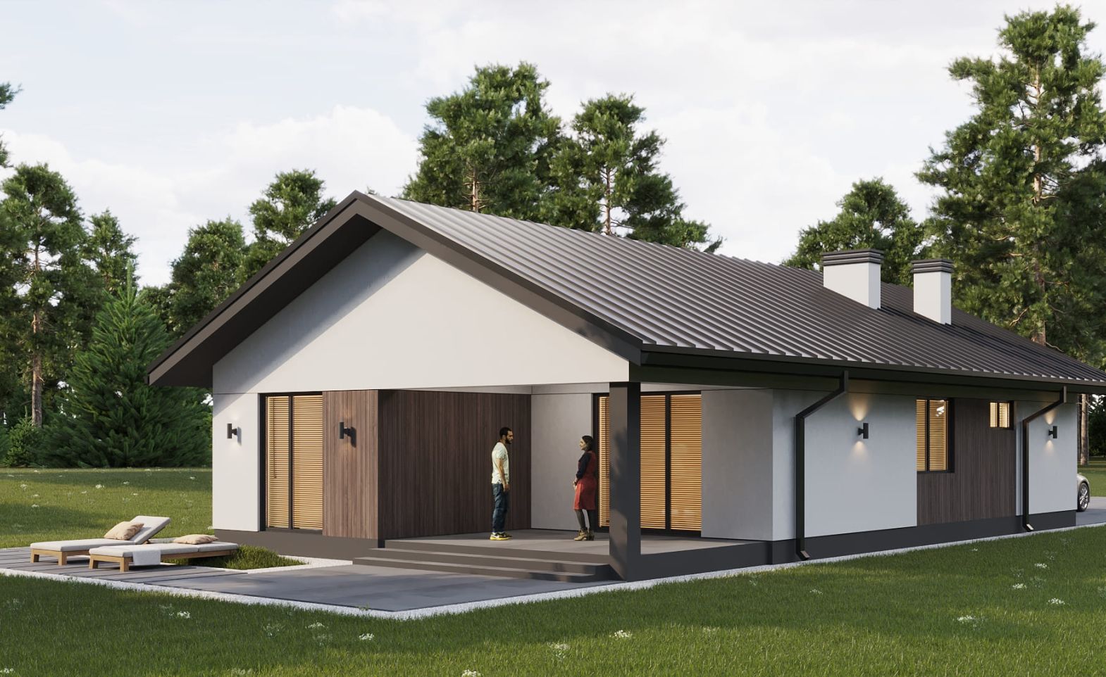 Кварцит с двускатной кровлей 64 м²