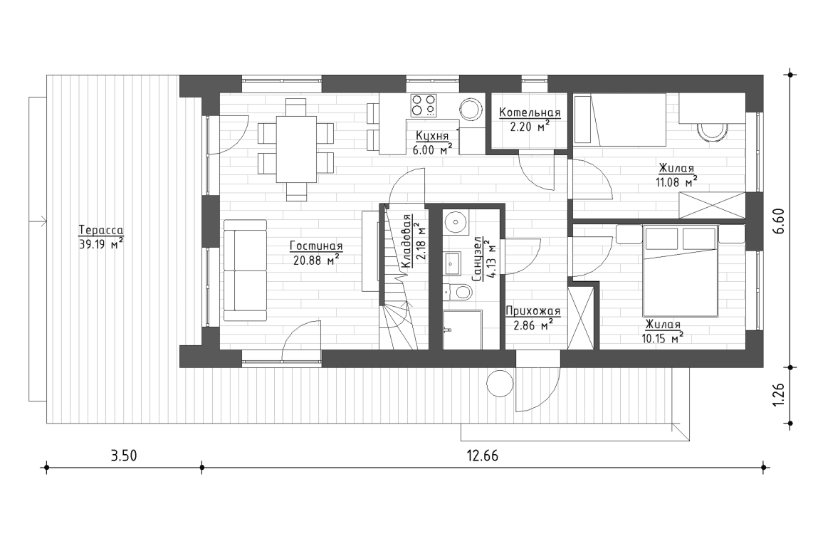 Планировочное решение 1-го этажа 106 м²