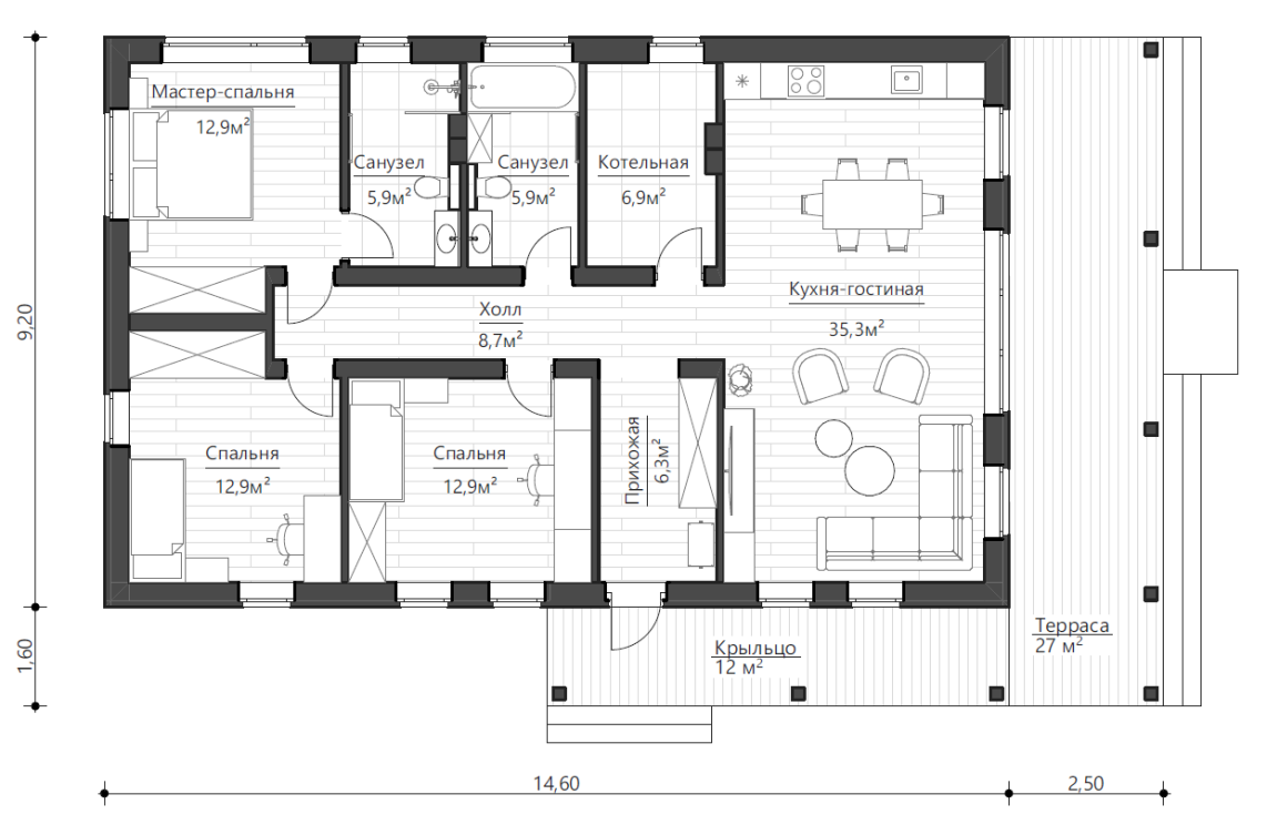 Планировочное решение 108 м²