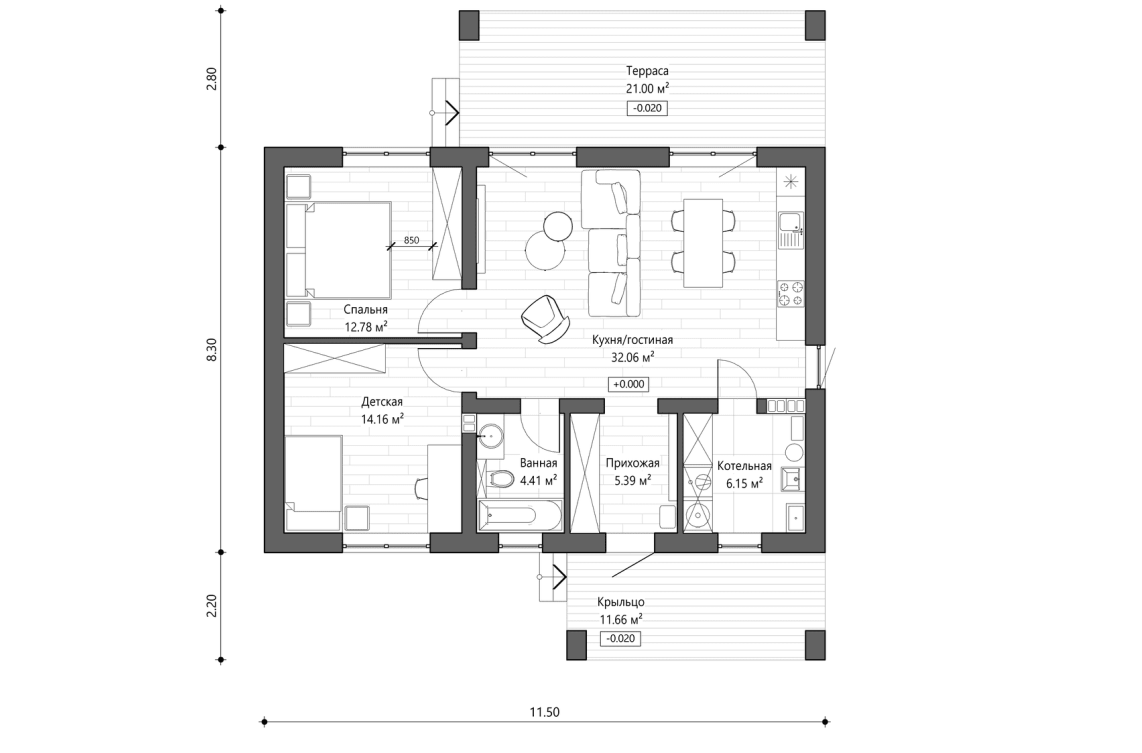 Планировочное решение 75 м²