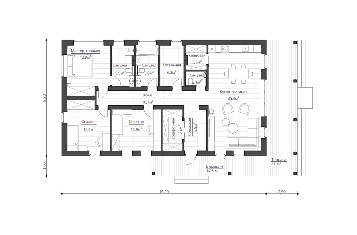 Планировочное решение 120 м²