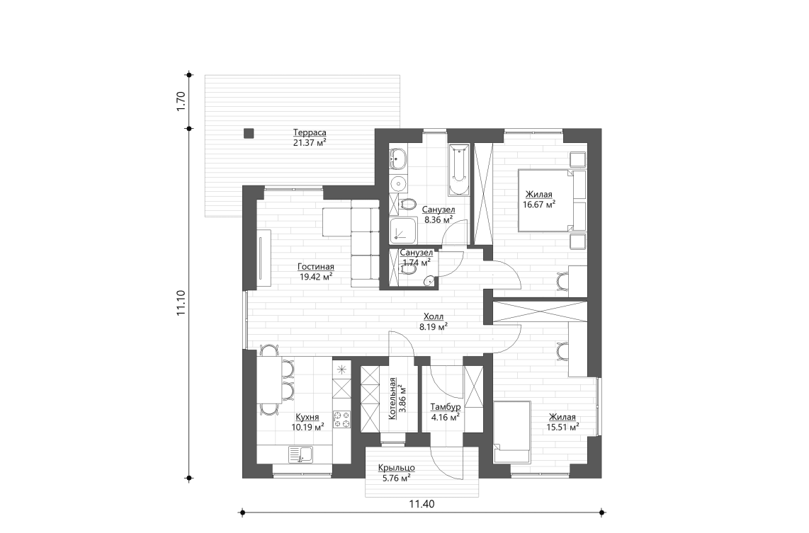 Планировочное решение 88 м²