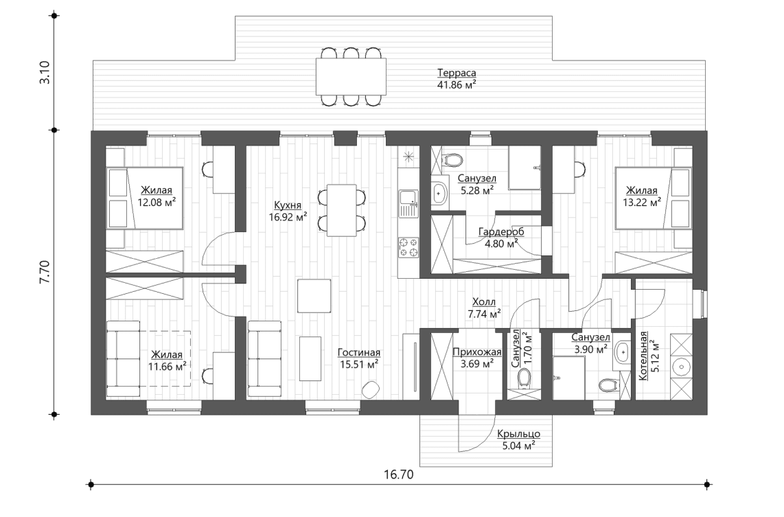 Планировочное решение 102 м² (2)