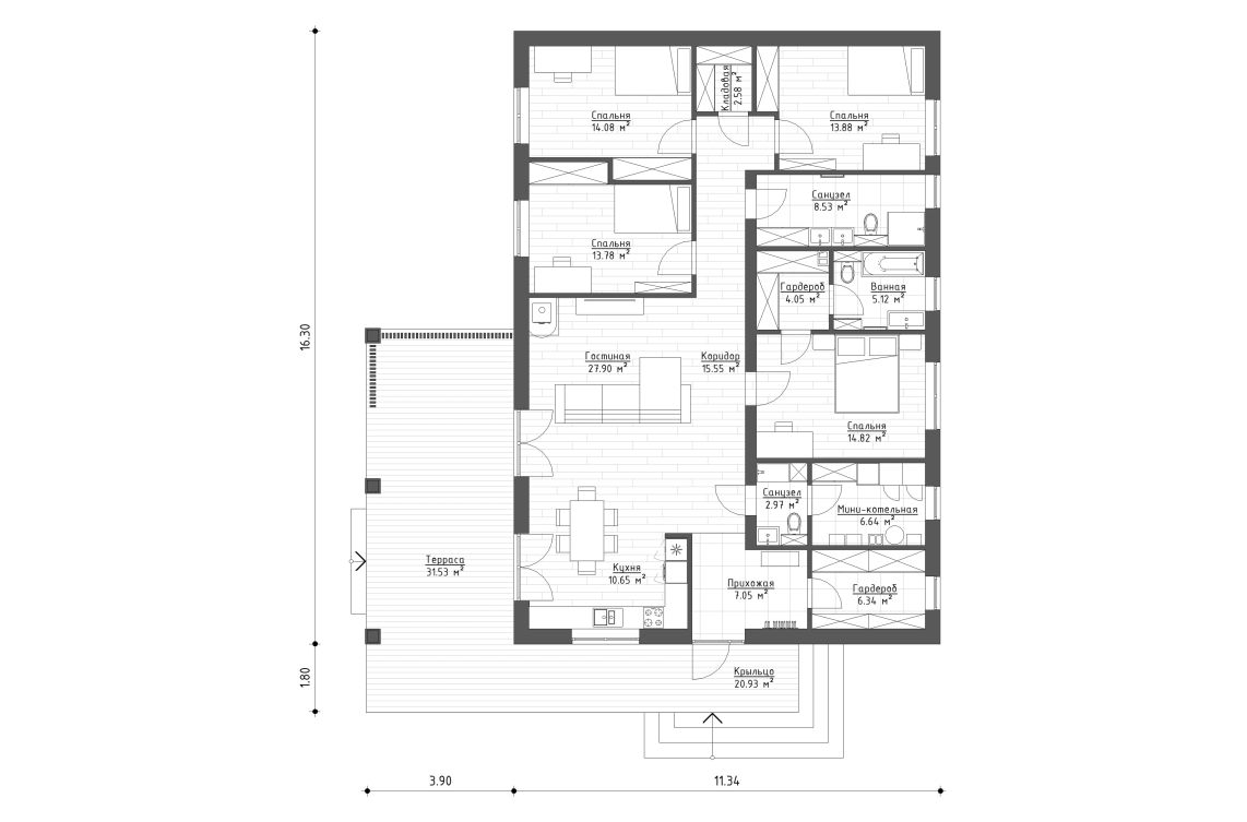 Планировочное решение 154 м²