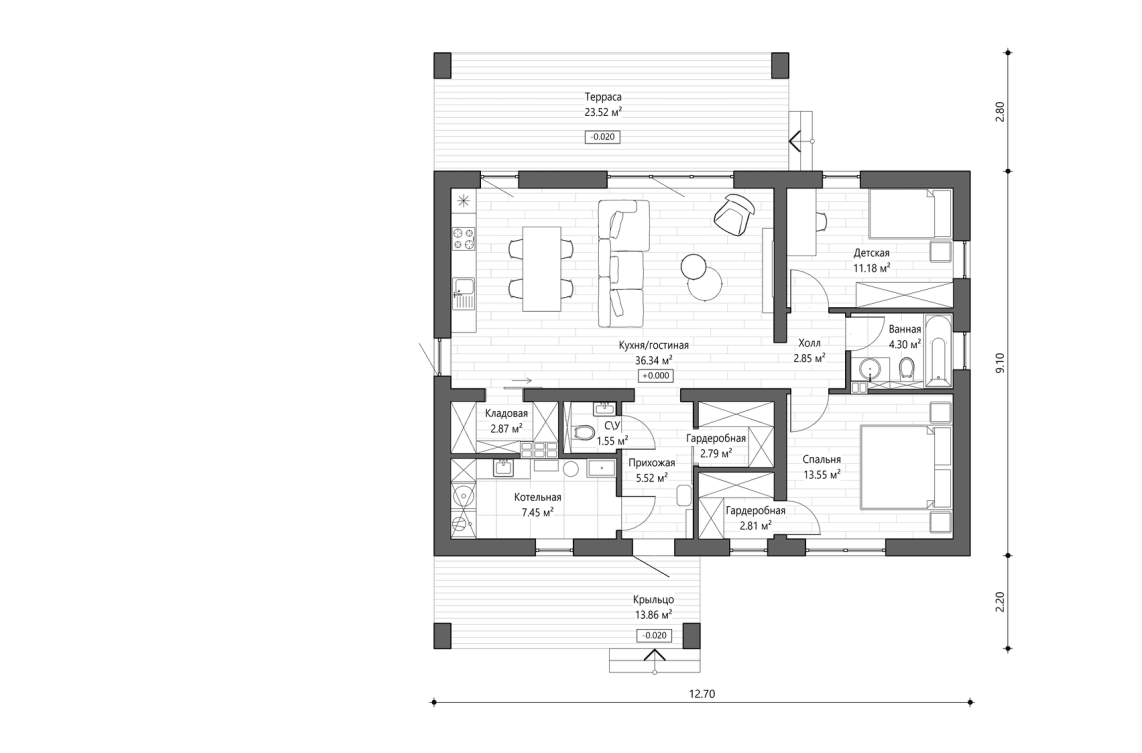 Планировочное решение 91 м²