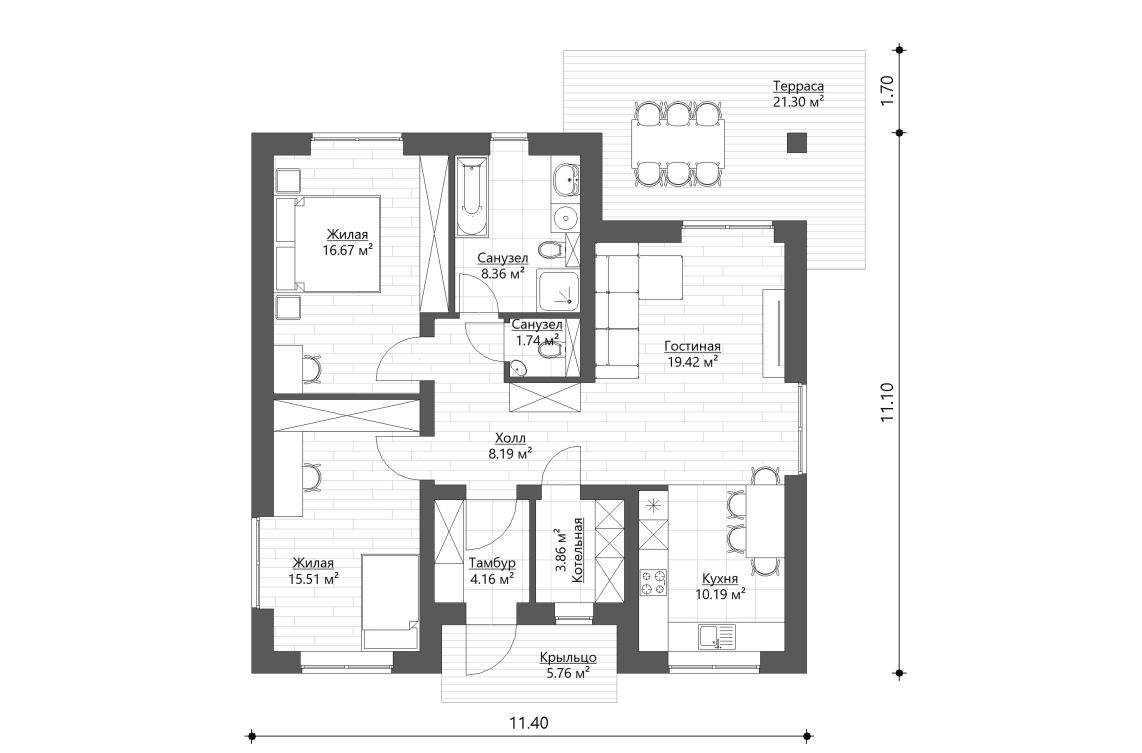 Планировочное решение 88 м²