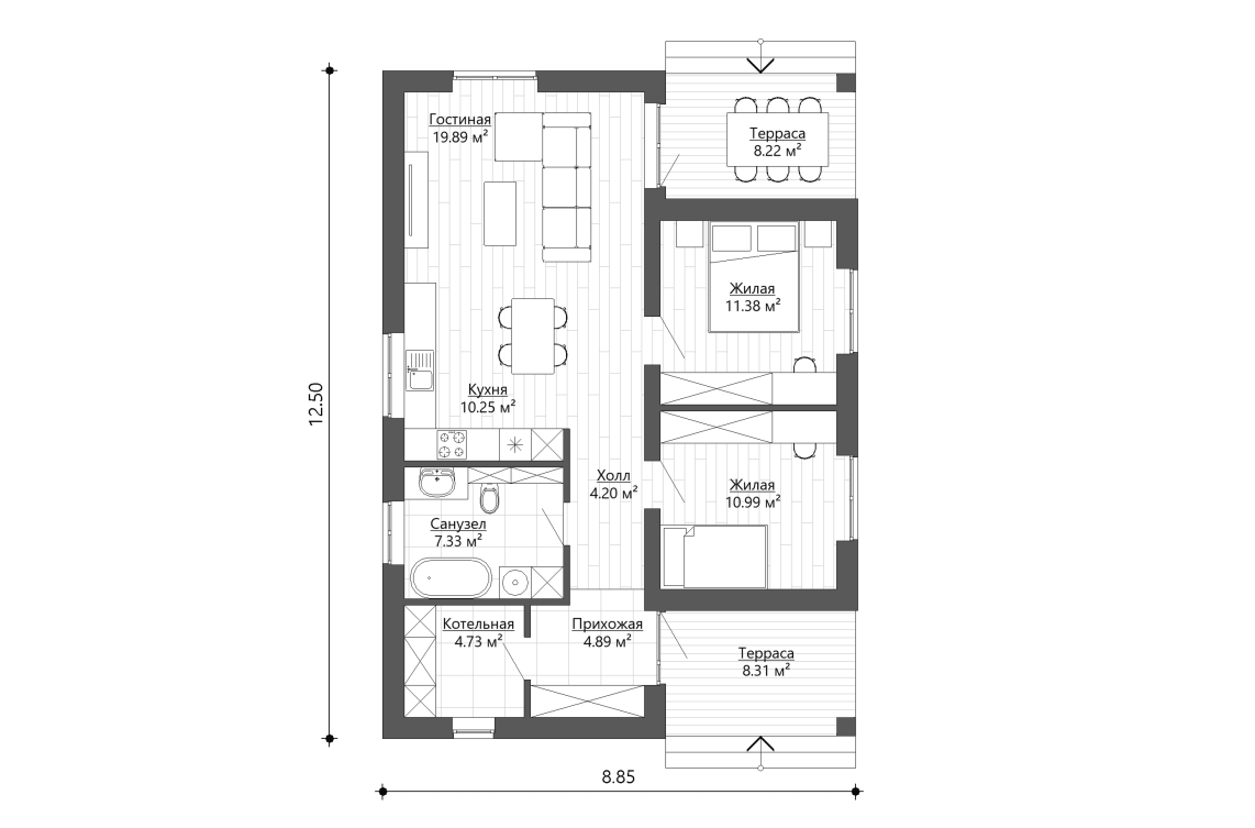 Планировочное решение 74 м²