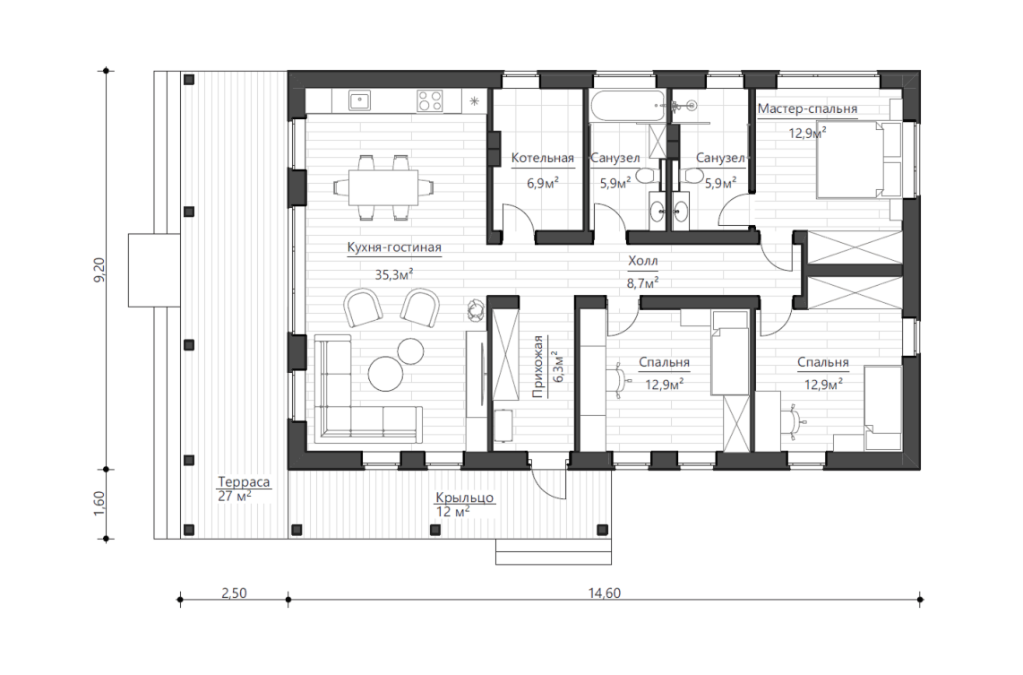 Планировочное решение 108 м²