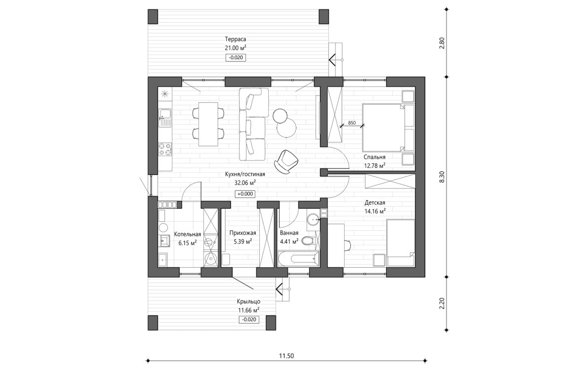 Планировочное решение 75 м²