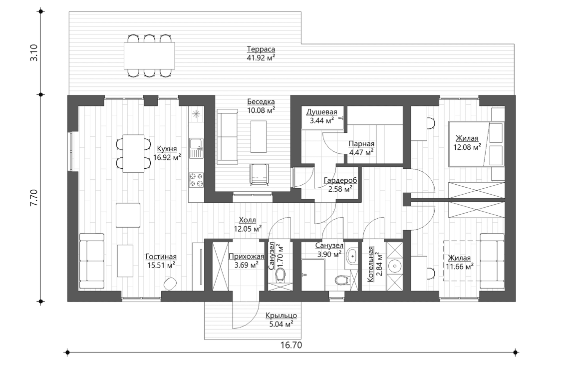 Планировочное решение 91 м² (2)