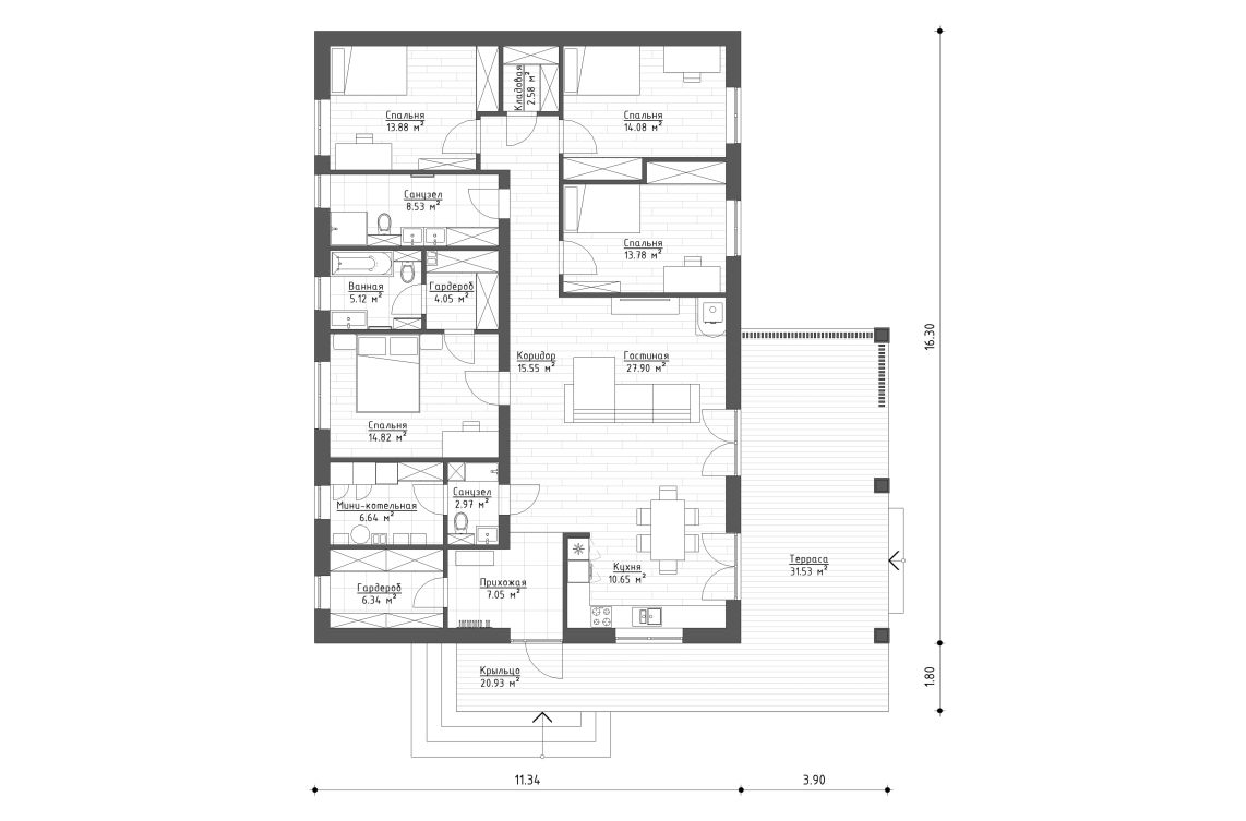 Планировочное решение 154 м²