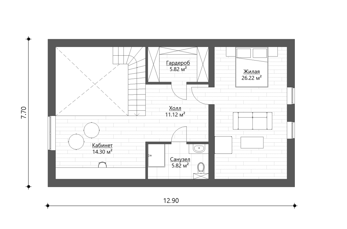 Планировочное решение 2-го этажа 142 м²