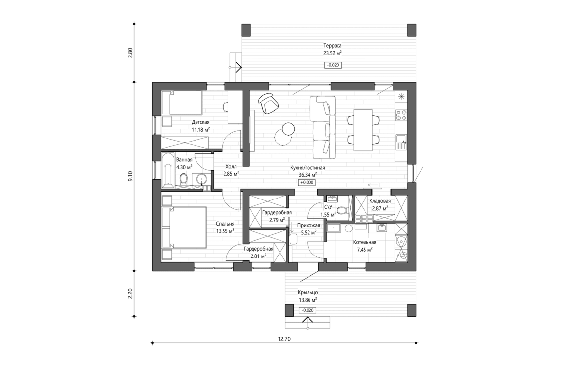 Планировочное решение 91 м²