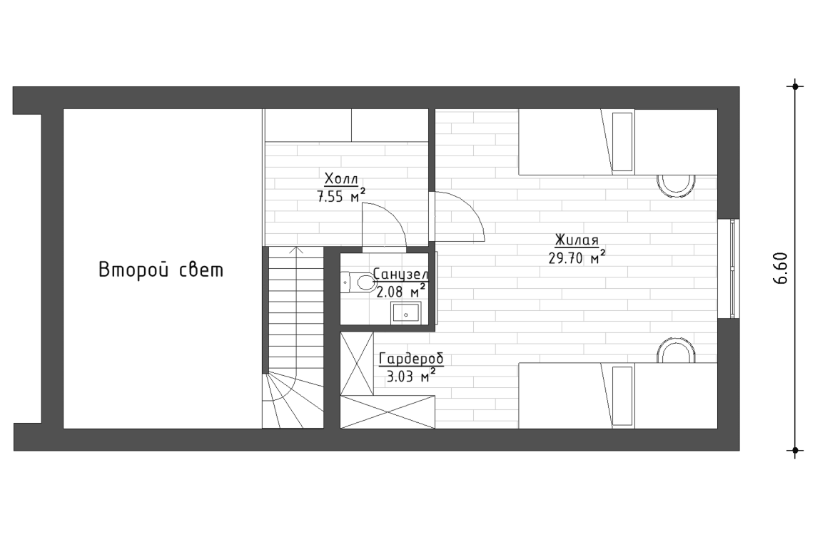 Планировочное решение 2-го этажа 106 м²