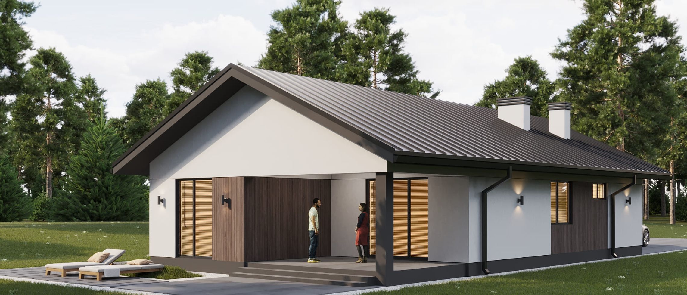 Кварцит с двускатной кровлей 64 м²