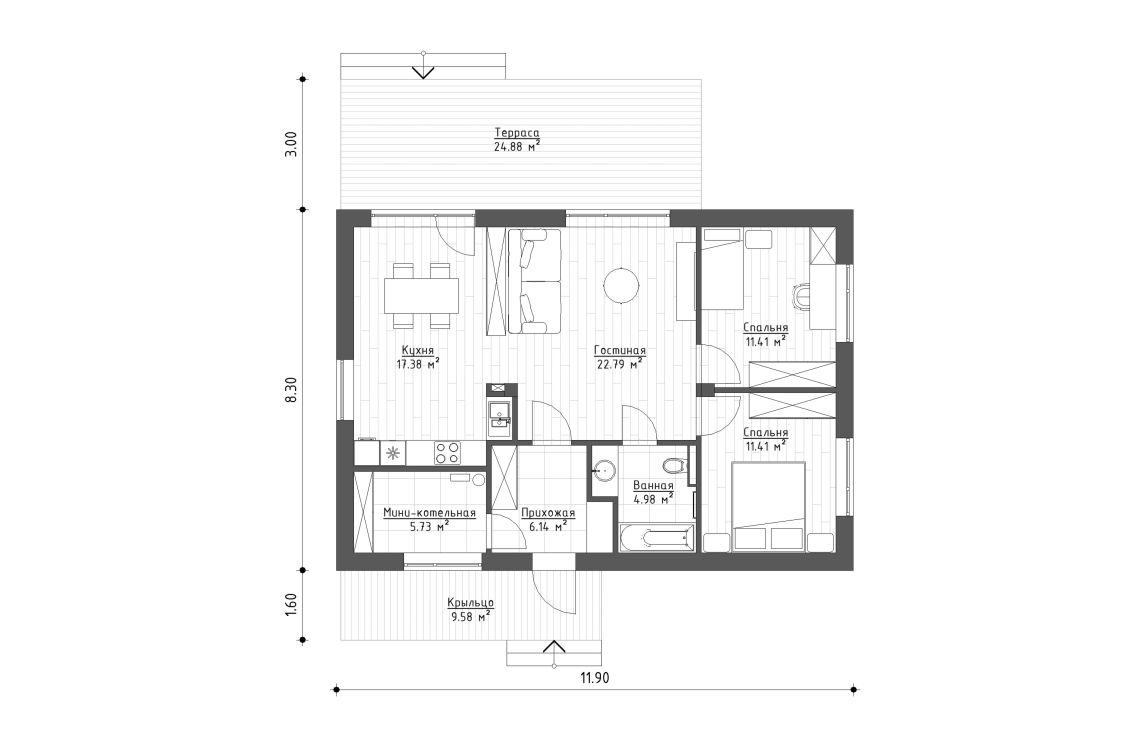 Планировочное решение 80 м²